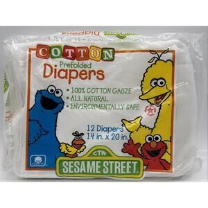 Sesame Street Prefolded Cotton 12 Diapers 14x20" 1998  100% Cotton Gauze Vintage